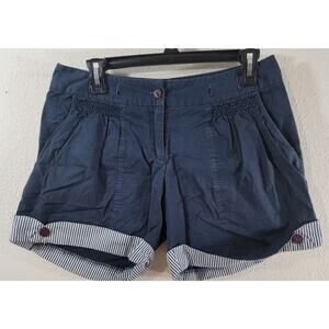 Beartwo Navy Blue Pleated Front Cuffed Shorts 38 Medium Lightweight Soft Pockets